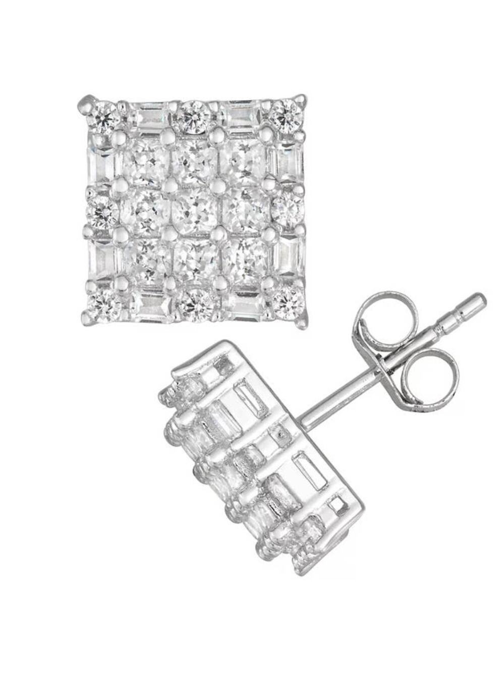 Sterling Silver 925 Cubic Zirconia CZ Square Fashion Stud Earrings ~ NEW